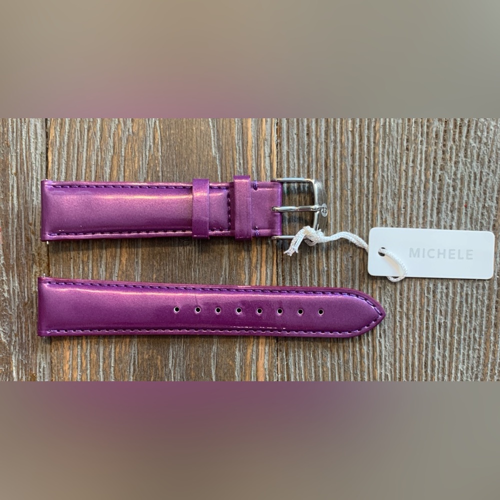 Michele Purple and Cream Leather Watch Strap